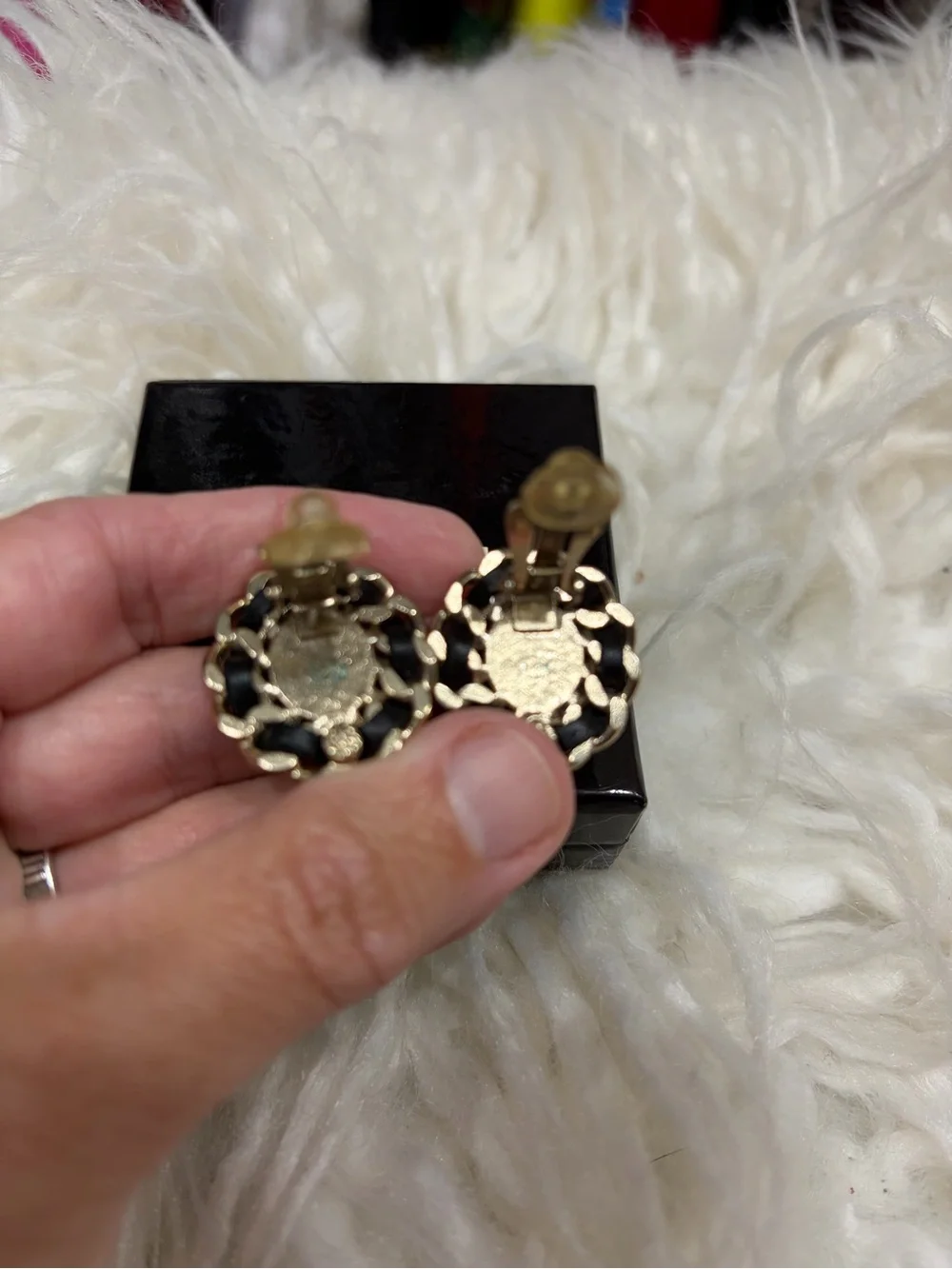 CHANEL Black and Gold CC Rope-Trim Button Earrings
